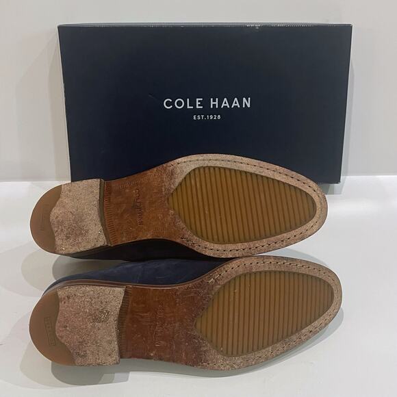 Cole Haan 8.5 M Cambridge Plain Oxford Blue Suede Leather Lace-Up Almond Toe - Picture 9 of 13